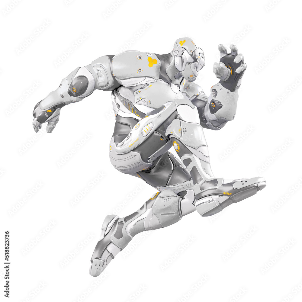 future soldier is jumping in white background future soldier is jumping in white background
