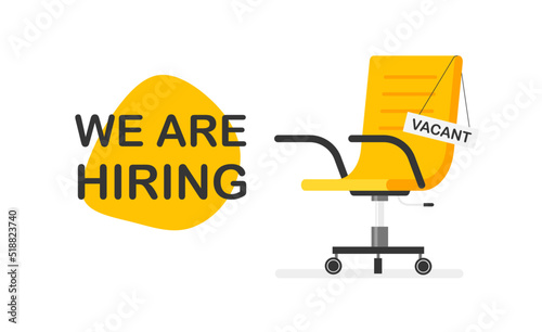Empty office chair with a sign vacant. Business hiring and recruiting concept. Open vacancy. Vector illustration isolated.