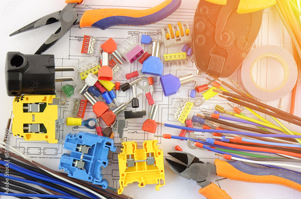 Electrical tools and materials for the installation of an electrical panel on an electrical