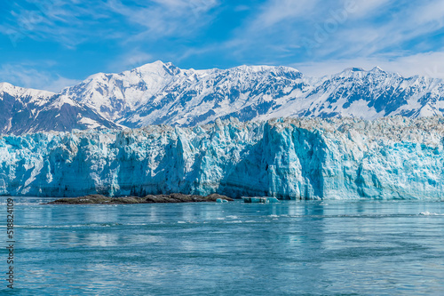 A close up view across the snout of the Hubbard Glacier, Alaska in summertime