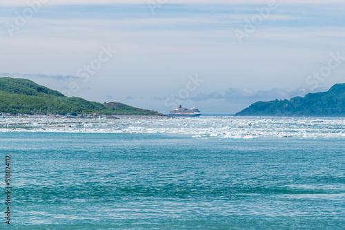 A view from the Valerie Glacier seaward down Disenchartment Bay, Alaska in summertime photo