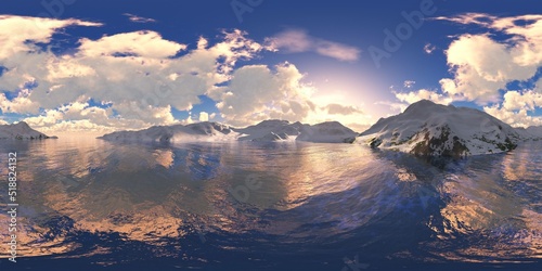 archipelago, sea bay, HDRI, environment map , Round panorama, spherical panorama, equidistant projection, 360 high resolution panorama, 3d rendering