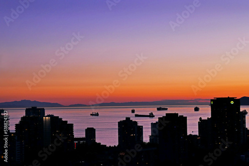 sunset over the city in Vancouver, British Columbia, Canada