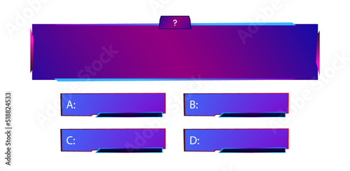 Vector template question and answers neon style for quiz game, exam, tv show, school, examination test. Vector Illustration 10 eps