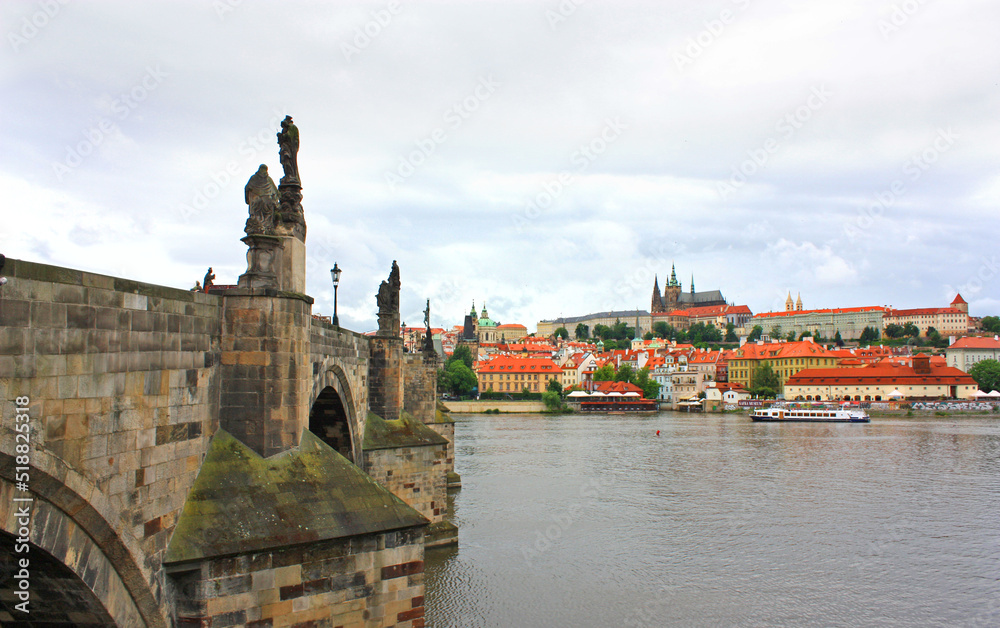Panorama with red roofs in Prague, Czech Respublic