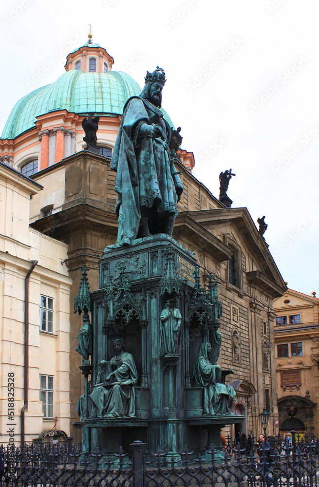 Monument to Charles the Fifth (Roman Emperor and King of Bohemia) near the Church of St. Francis in Prague, Czech Republic