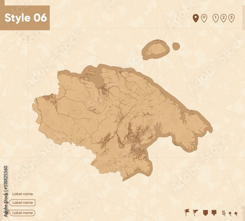 Chukotka Autonomous Area, Russia - map in vintage style, retro style map, sepia, vintage. Vector map.