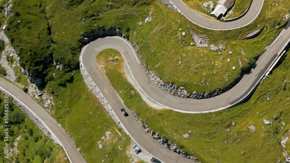 The bending road of Klausen Pass in Switzerland - view from above The bending road of Klausen Pass in Switzerland - view from above