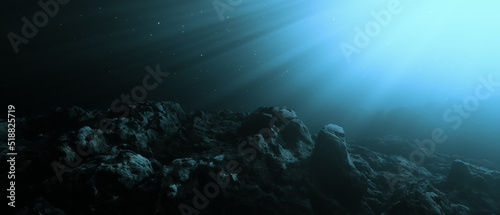 Fotografia Rugged Landscape Terrain Underwater Dark Scene