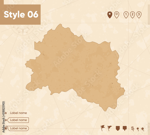 Orel Region, Russia - map in vintage style, retro style map, sepia, vintage. Vector map.