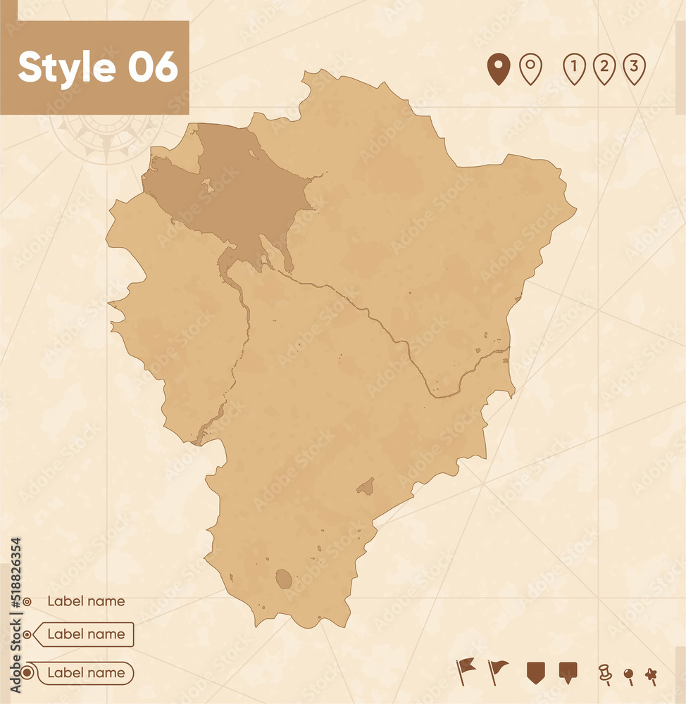 Yaroslavl Region, Russia - map in vintage style, retro style map, sepia, vintage. Vector map.