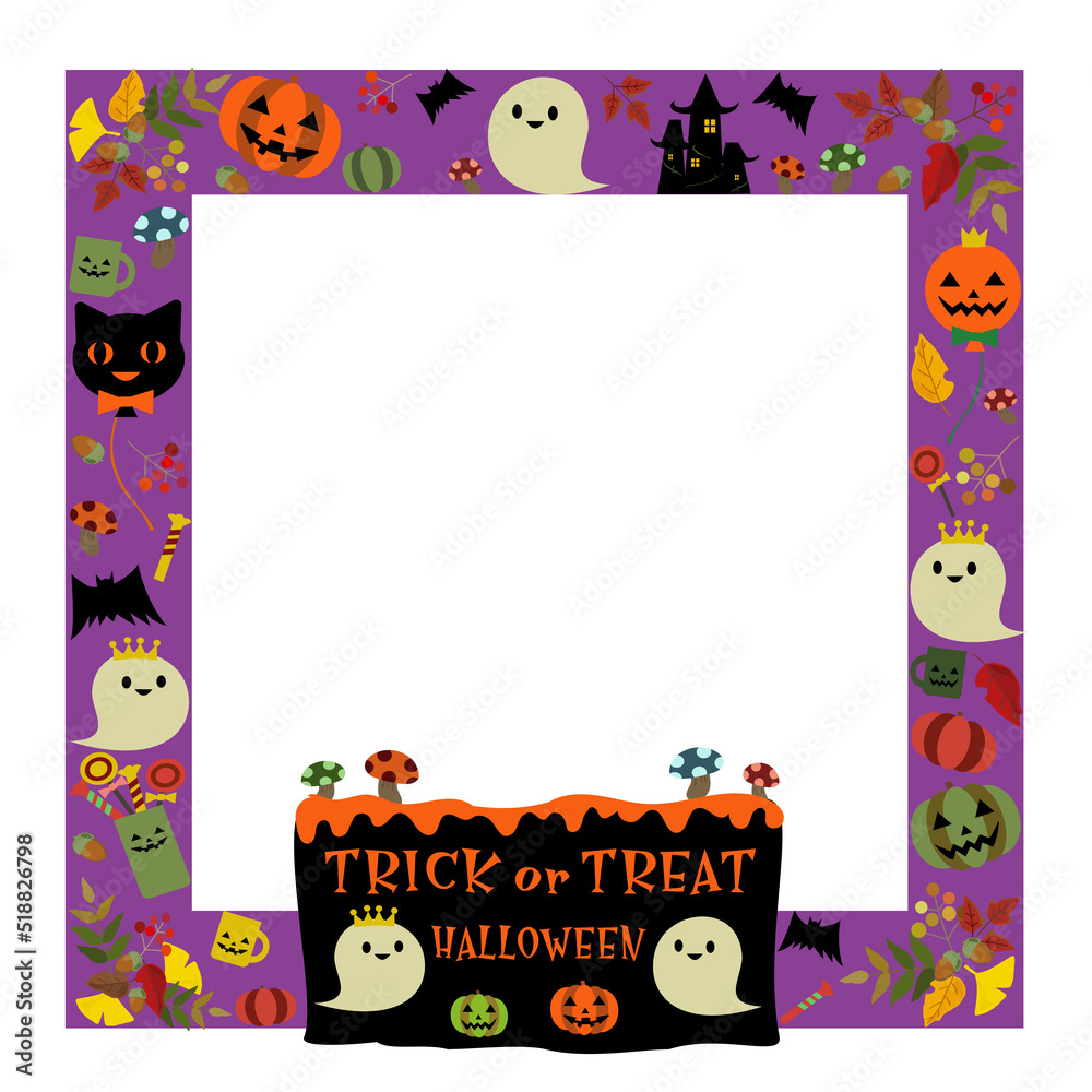 Fototapeta premium 素材:カラフルでにぎやかなハロウィン用フレーム(四角形)