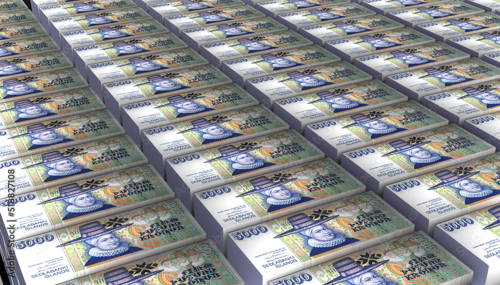 3D Pile of Iceland 5,000 Kronur Icelandic Money banknote