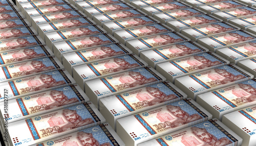 3D Pile of Tajikistan 100 Somoni Money banknote photo