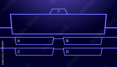 Question and answers vector template neon style for quiz game, exam, tv show, school, examination test. Illustration 10 eps