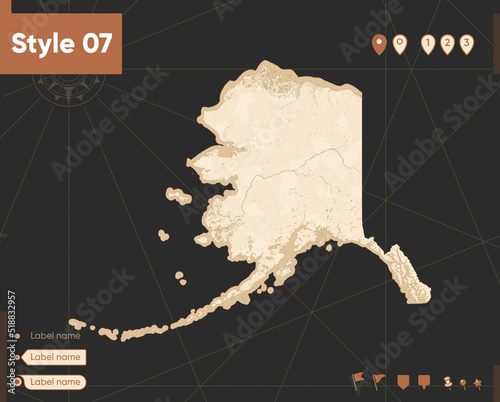 USA, Alaska - map in vintage style, retro style, sepia, vintage. Vector map.