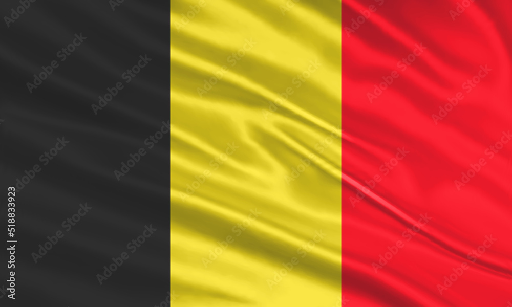 Belgium flag design. Waving Belgian flag made of satin or silk fabric. Vector Illustration.