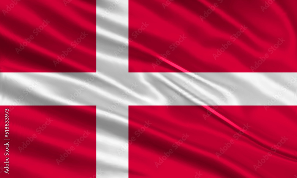 Fototapeta premium Denmark flag design. Waving Denmark flag made of satin or silk fabric. Vector Illustration.