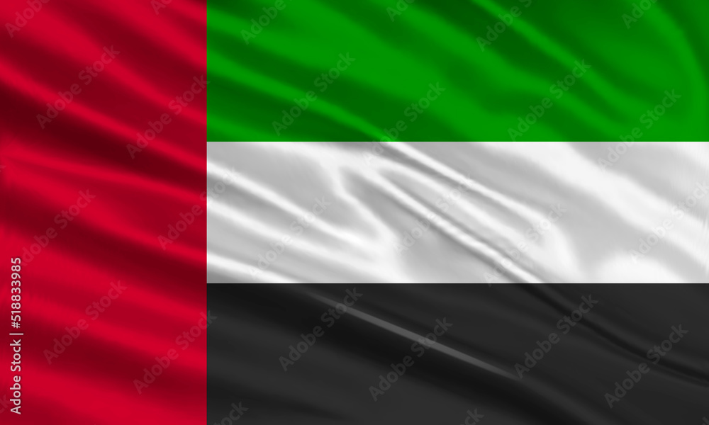 United Arab Emirates flag design. Waving UAE flag made of satin or silk fabric. Vector Illustration.