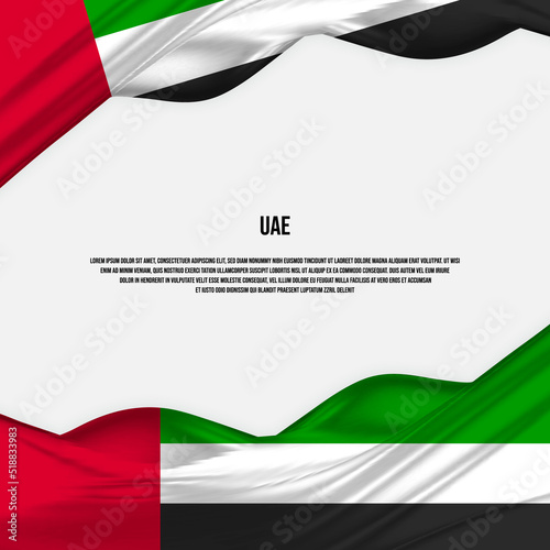 United Arab Emirates flag design. Waving UAE flag made of satin or silk fabric. Vector Illustration.