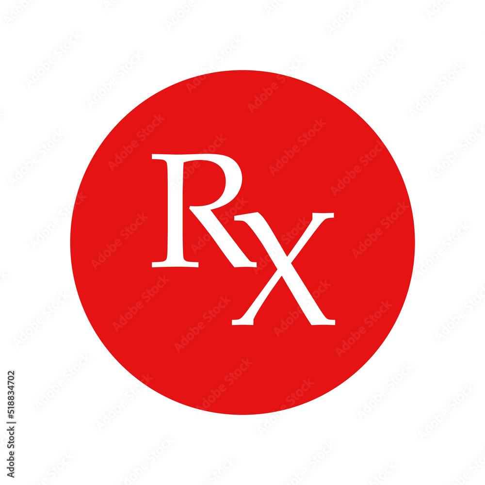 Rx prescription icon red color for medical design isolated on white