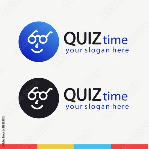 Quiz time vector symbol with smart face for competition, exam, science show, kids game, interview. Quiz icon. Answer question sign. Illustration 10 eps