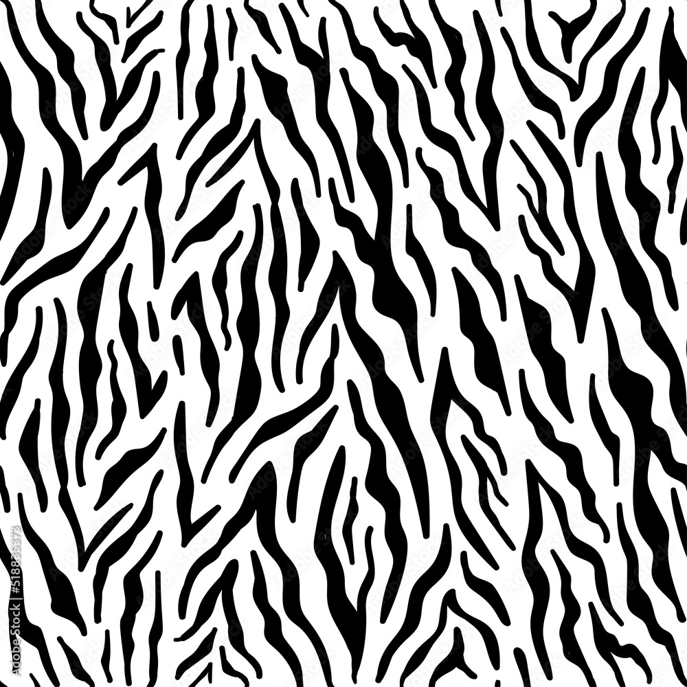 Vector seamless pattern with zebra skin. Black and white zebra stripes. Monochrome leather wallpaper. Safari animals skin. Exotic clothes printing or wallpaper texture vector. Predators Camouflage. Vector seamless pattern with zebra skin. Black and white zebra stripes. Monochrome leather wallpaper. Safari animals skin. Exotic clothes printing or wallpaper texture vector. Predators Camouflage.
