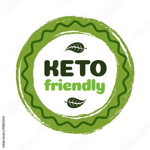 Keto friendly symbol diet nutrition badge on green organic texture isolated on white-ketogenic diet sign, keto diet menu. Vegetables icon eco friendly diet with leaves. Vector 10 eps