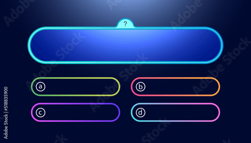 Vector question and answers template neon style for quiz game, exam, tv show, school, examination test. Illustration 10 eps photo