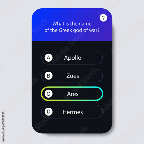 Question and answers neon style for app mobile, quiz game, exam, tv show, school, examination test. Vector illustration 10 eps