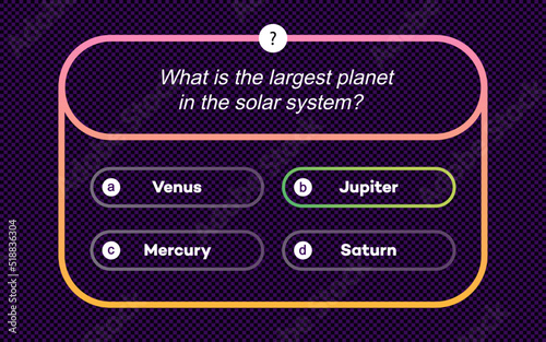 Template question and answers modern neon style for quiz game, exam, tv show, school, examination test. Vector illustration 10 eps