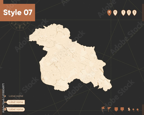 Jammu And Kashmir, India - map in vintage style, retro style, sepia, vintage. Vector map.