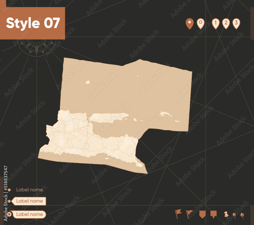 East Java, Indonesia - map in vintage style, retro style, sepia