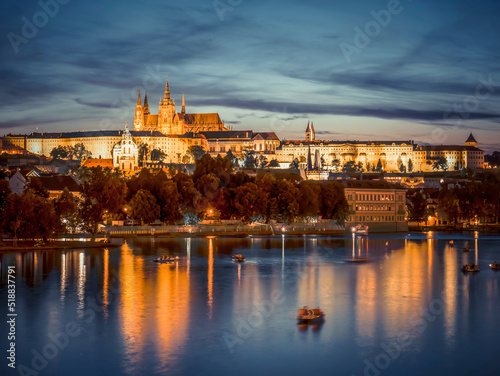 Beautiful aerial view with the Prague Castle at sunset
