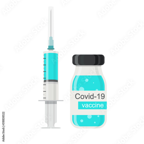 Covid-19 coronavirus vaccine. Syringe and vaccine. Concept of Vaccines to prevention coronavirus. Treatment for coronavirus covid-19. Vector illustration 10 eps