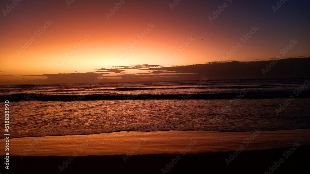 Landscape showing beatiful and Dramatic sunrise at Jacaraipe beach Serra Espírito Santo Brazil