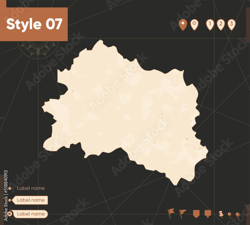 Orel Region, Russia - map in vintage style, retro style, sepia, vintage. Vector map.