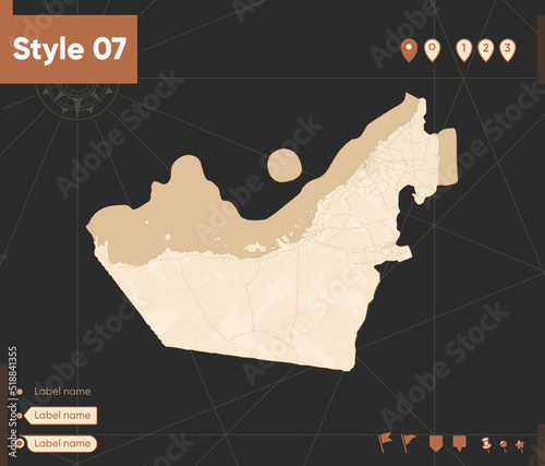 United Arab Emirates - map in vintage style, retro style, sepia, vintage. Vector map.