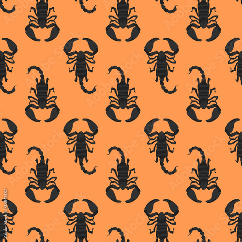 Seamless vector pattern with a hand drawn scorpion