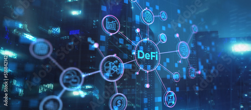 DeFi Decentralized Finance. Technology blockchain cryptocurrency concept