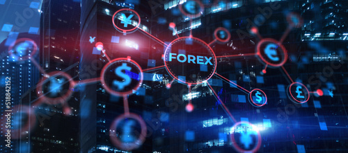 Forex Market Investment Trading Concept on modern city background