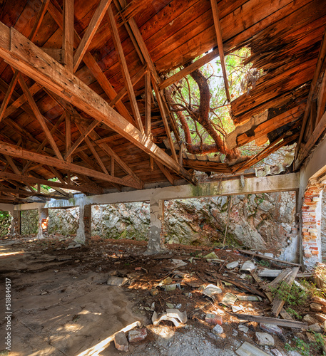 interior of old abandoned military buildind in Losinj town, Croatia. photo