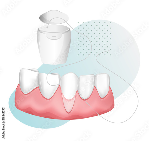 Dental Floss Box and Teeth with Receding Gums - stock illustration