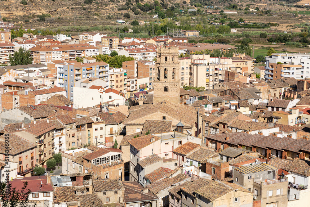 cityscape over Monzón including the Cathedral of Santa María del Romeral, Cinca Medio, province of Huesca, Aragon, Spain
