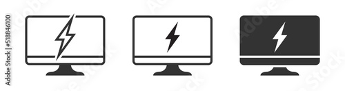Monitor icon with lightning symbol. Lightning bolt on a screen. Vector illustration.