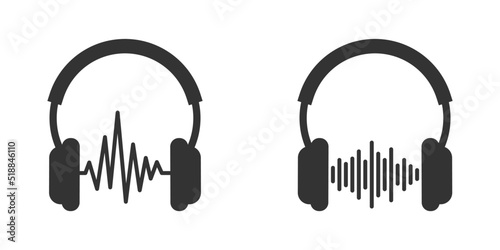 Headphone and sound waves icon. Headphones icon with sound wave beats. Vector illustration.