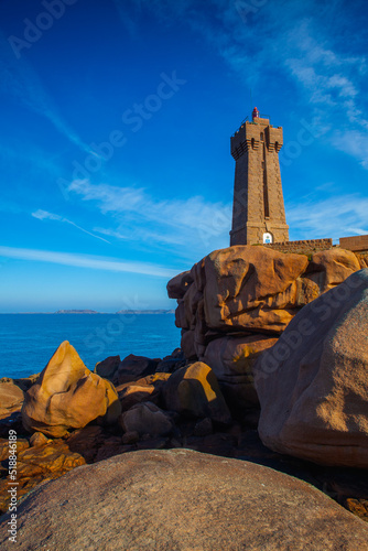 Lighthouse on the Pink Granite Coast, Ploumanach, Brittany, France
