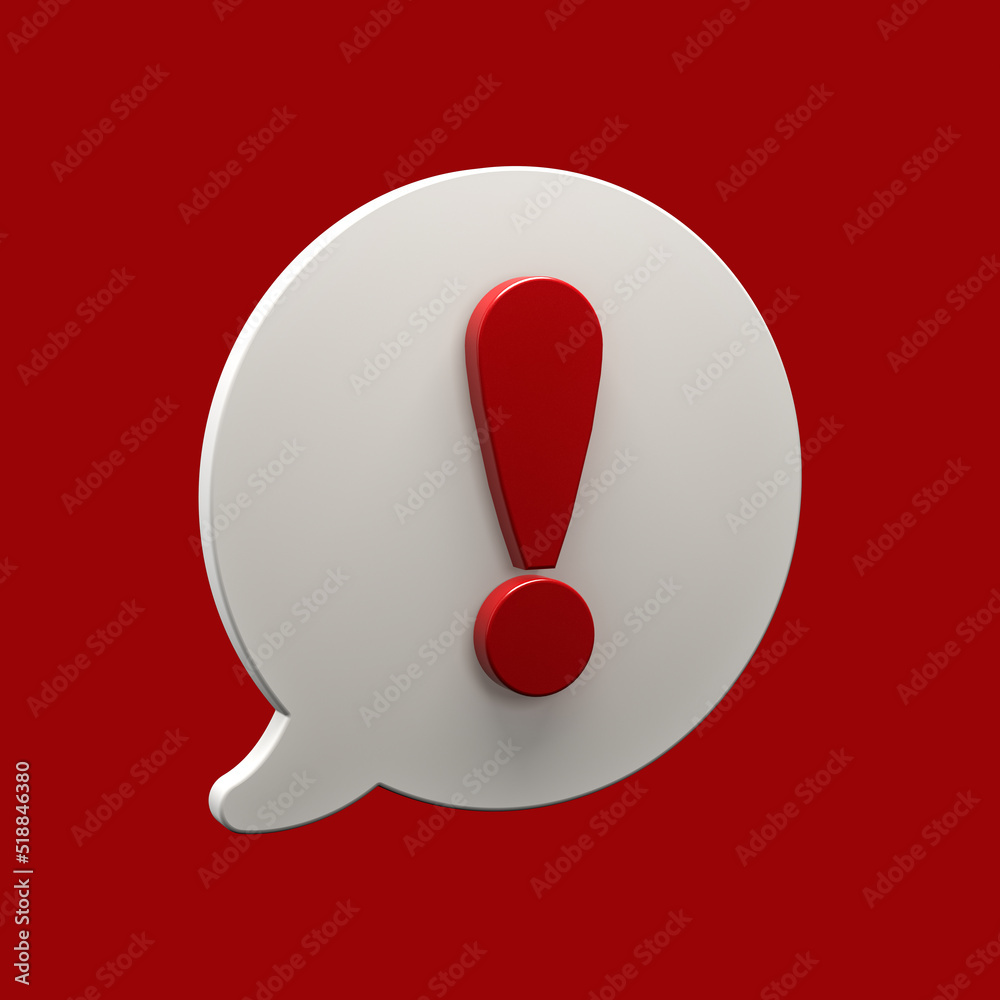 Chat bubble icon with red exclamation point alert mark isolated on