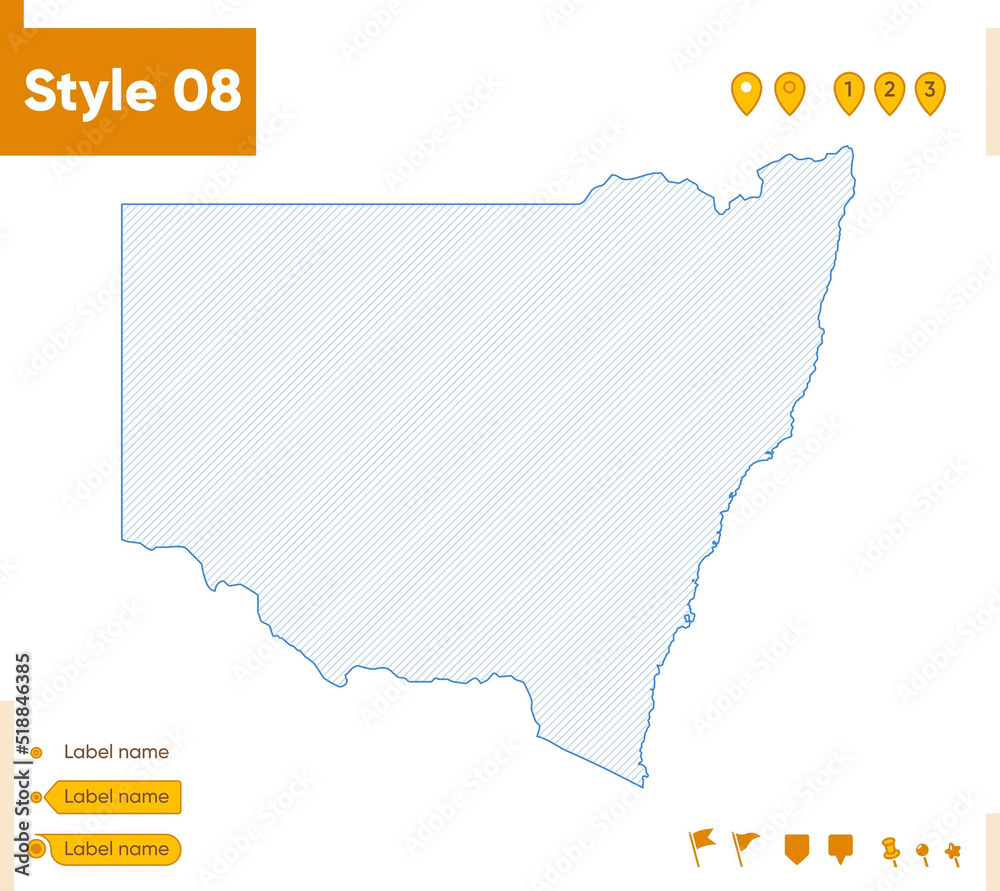 New South Wales, Australia - grid map isolated on white background. Outline map. Simple line, vector map.