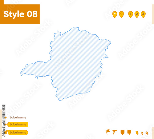 Minas Gerais, Brazil - grid map isolated on white background. Outline map. Simple line, vector map.